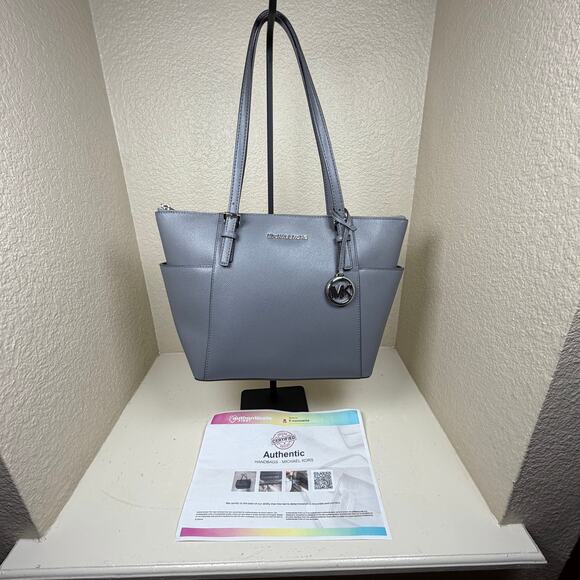 Michael Kors Jet Set Large Saffiano Leather Top-Zip Tote bag - Gray W/COA - Picture 1 of 15